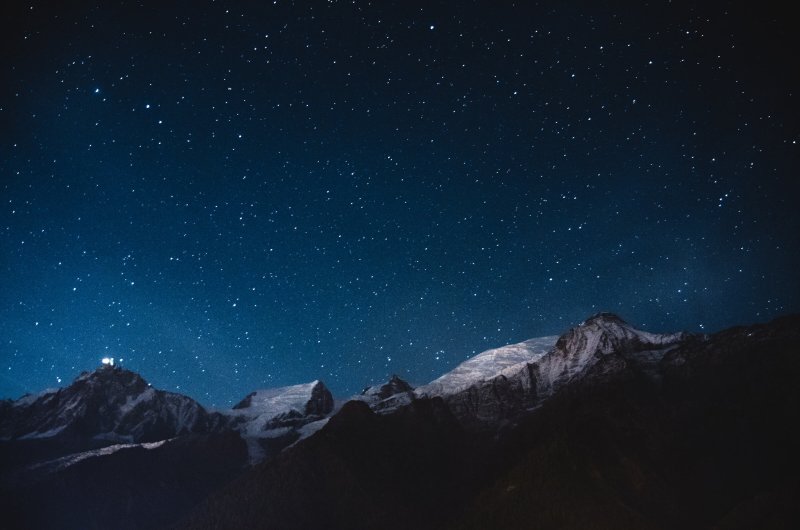 Le mont-Blanc sous une nuit étoilée.
